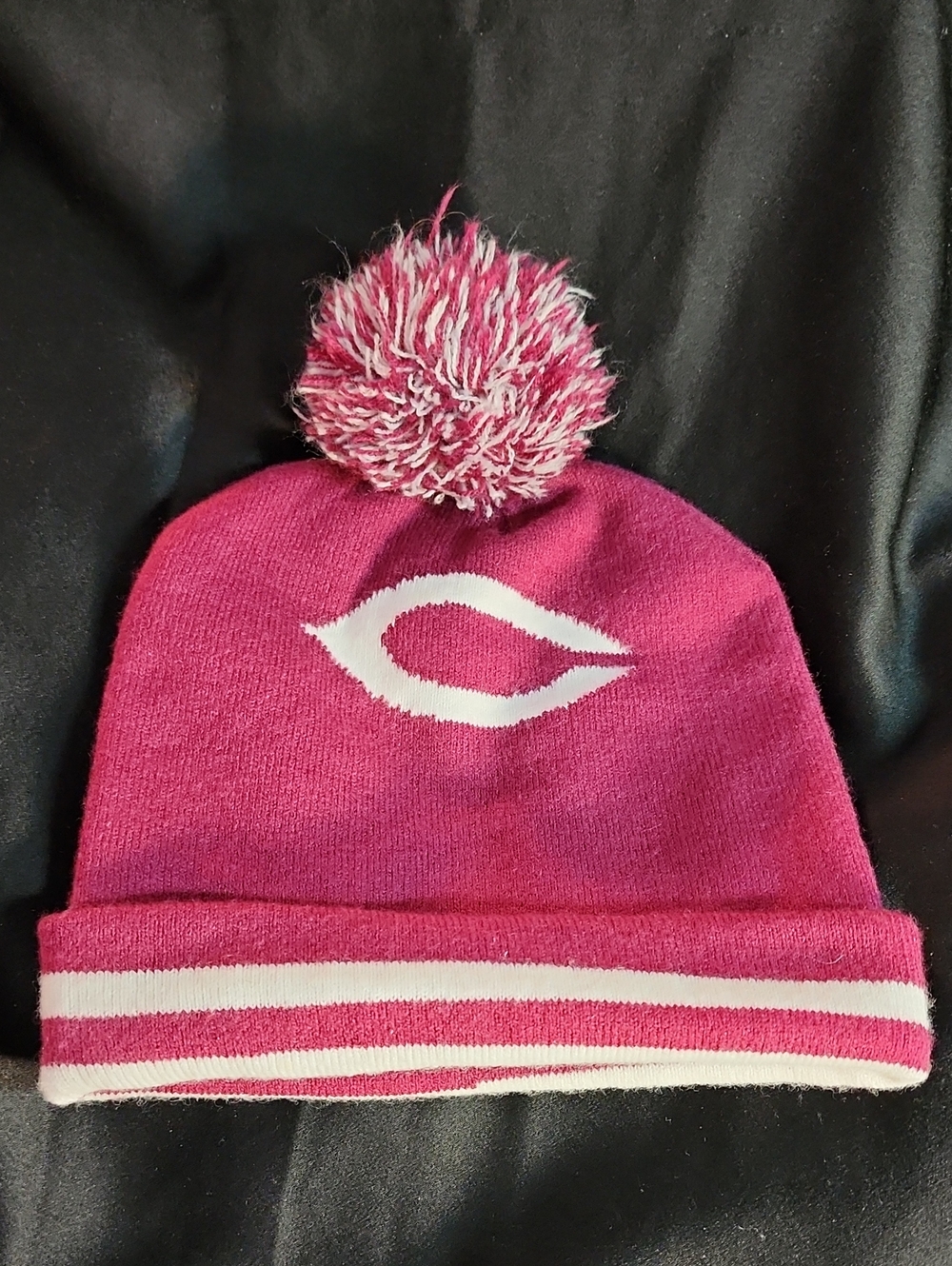 U Chicago Maroon  Pom Beanie Winter Hat - White Accent Unisex
